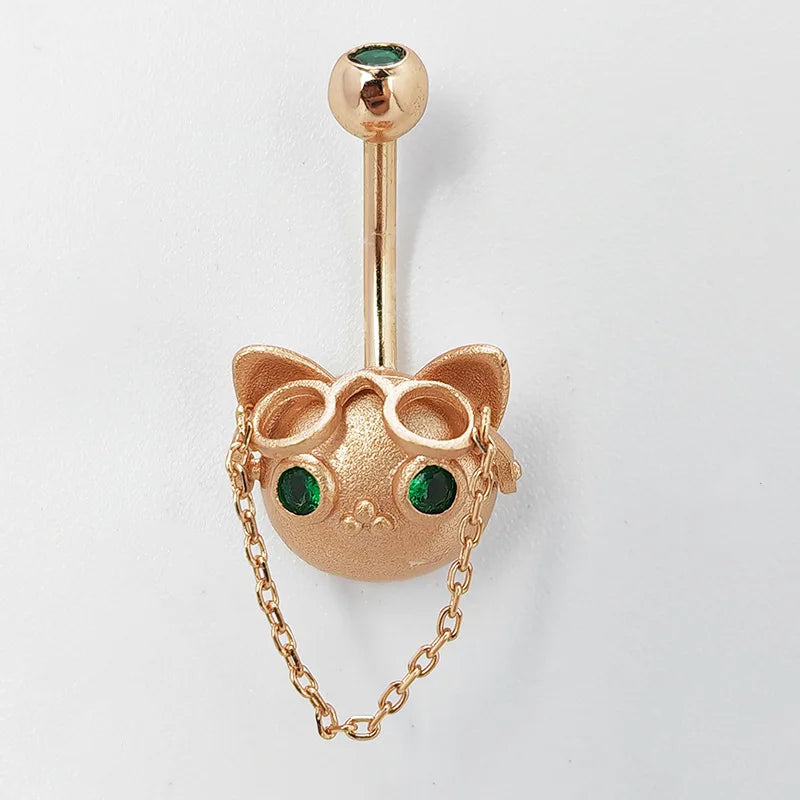 MIQIAO 925 Silver Belly Rings Body Piercing Glasses Cat Luxury Woman Jewelry Navel Piercing Silver High Quality Rose Gold Color
