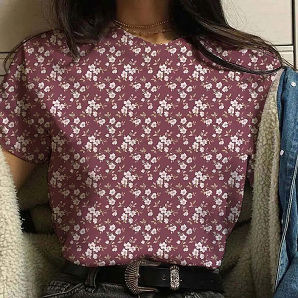 Summer Women'S T-Shirt With Floral Pattern Short Sleeved Loose And Breathable Top Casual Clothing Women'S Party Fashion T-Shirt