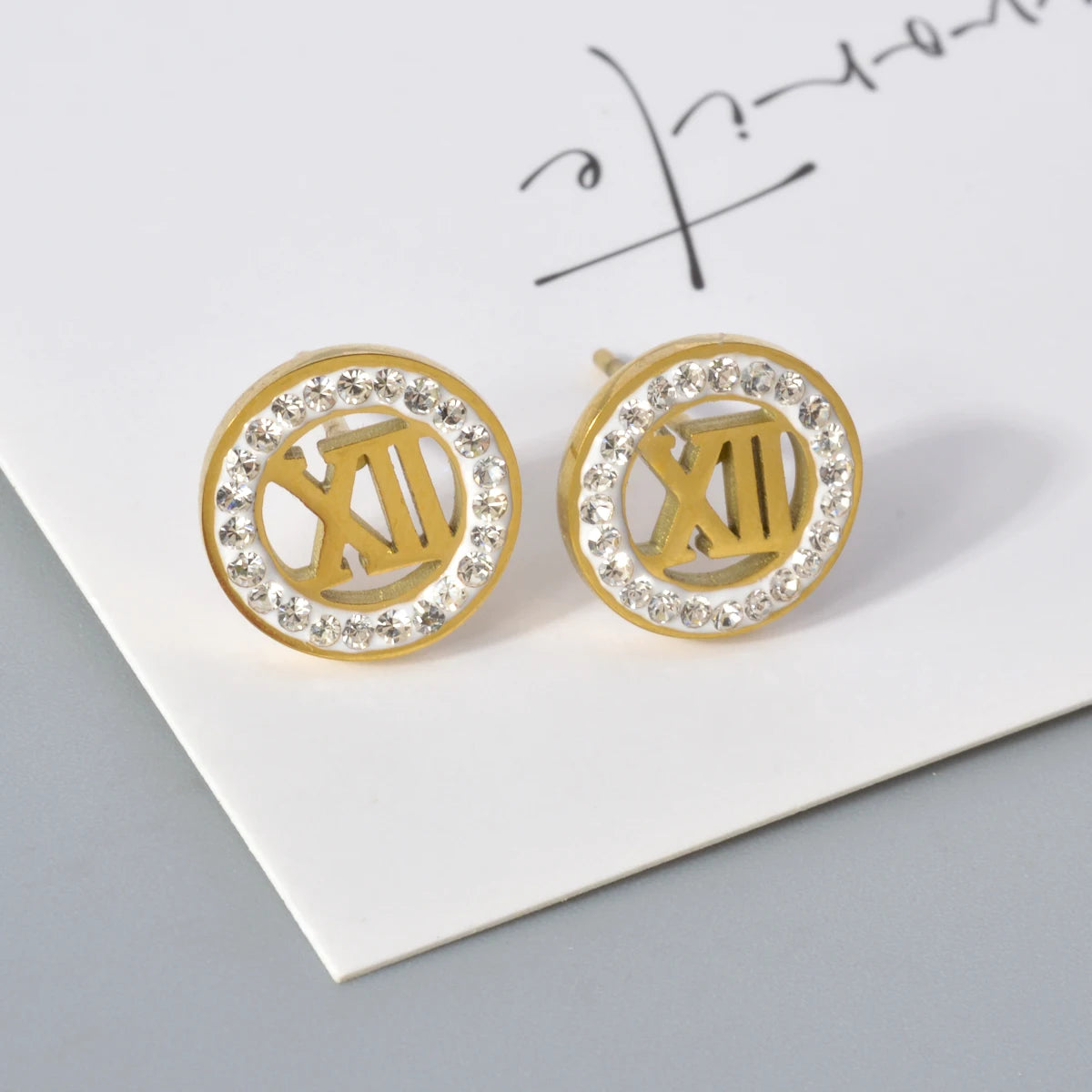 Charmoment Cute Numbers and Letters Golden Zircon Stainless Steel Stud Earrings for Women Luxury Quality Korean Fashion Jewelry