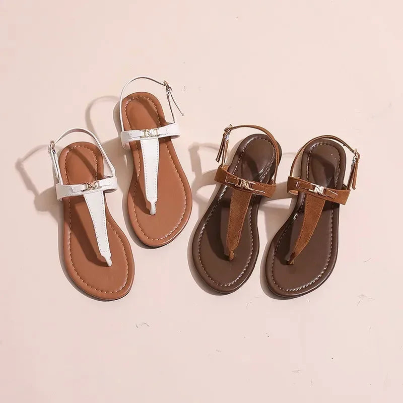 2024 High Quality Women's Shoes Summer New Women's Sandals Fashion Solid Color Thong Low Heel One-line Buckle Women's Sandals