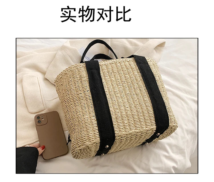 Summer Beach Straw Handbags and Purses Weave Tote Bag Female Bohemian Shoulder Bags for Women Lady Travel Shopping Bags