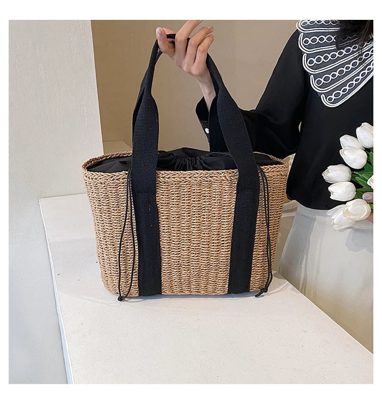 Summer Beach Straw Handbags and Purses Weave Tote Bag Female Bohemian Shoulder Bags for Women Lady Travel Shopping Bags