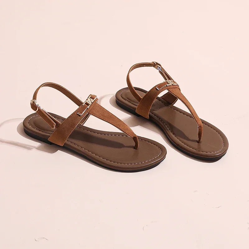 2024 High Quality Women's Shoes Summer New Women's Sandals Fashion Solid Color Thong Low Heel One-line Buckle Women's Sandals