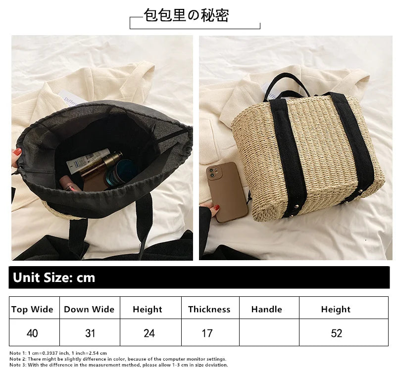 Summer Beach Straw Handbags and Purses Weave Tote Bag Female Bohemian Shoulder Bags for Women Lady Travel Shopping Bags