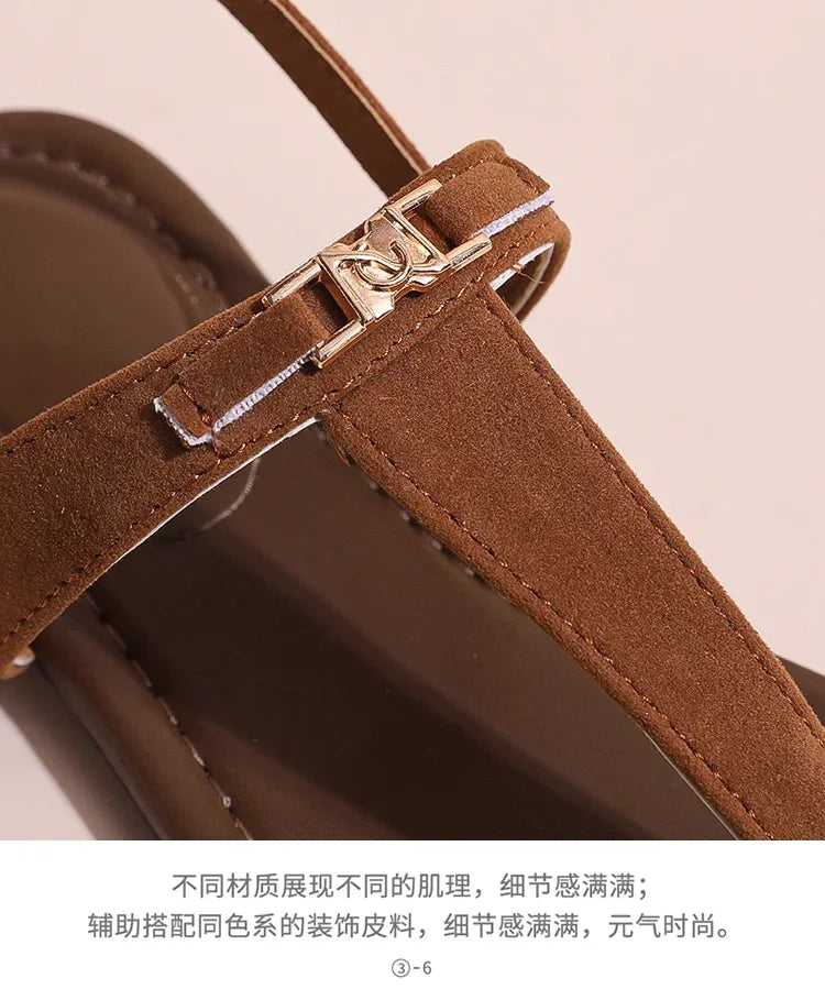 2024 High Quality Women's Shoes Summer New Women's Sandals Fashion Solid Color Thong Low Heel One-line Buckle Women's Sandals