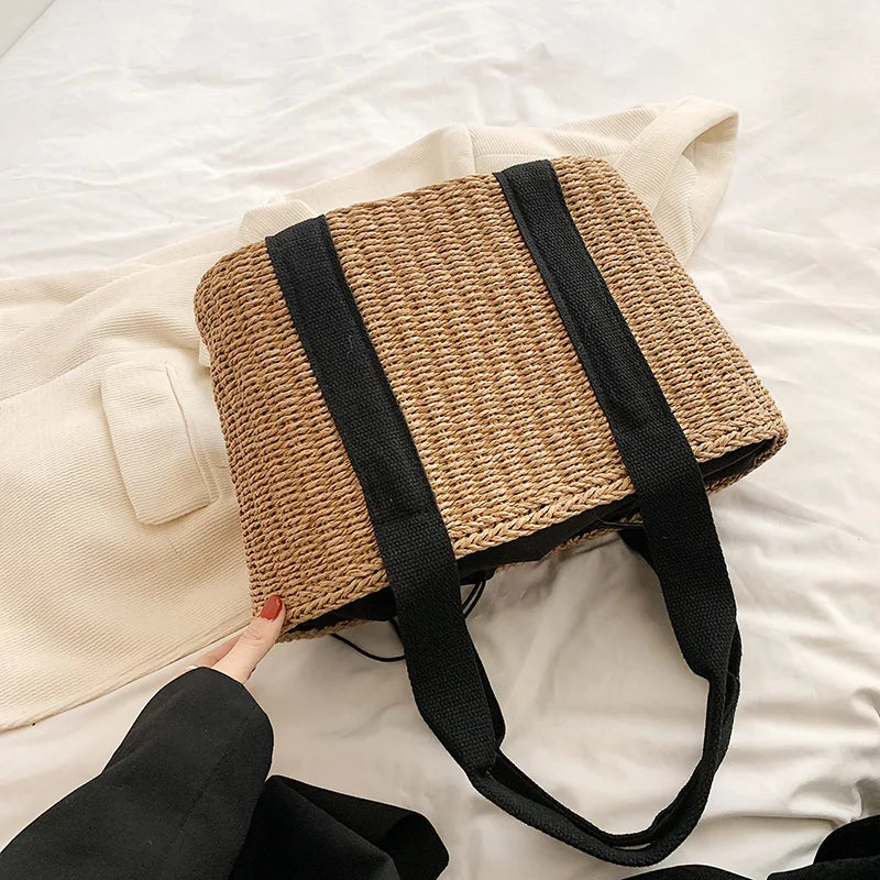 Summer Beach Straw Handbags and Purses Weave Tote Bag Female Bohemian Shoulder Bags for Women Lady Travel Shopping Bags