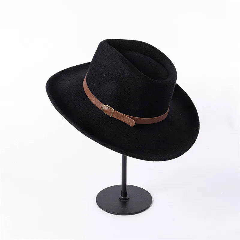 USPOP 2022 New Autumn Vintage Belt Wide Brim Wool Jazz Fedoras Winter Women Wool Hats