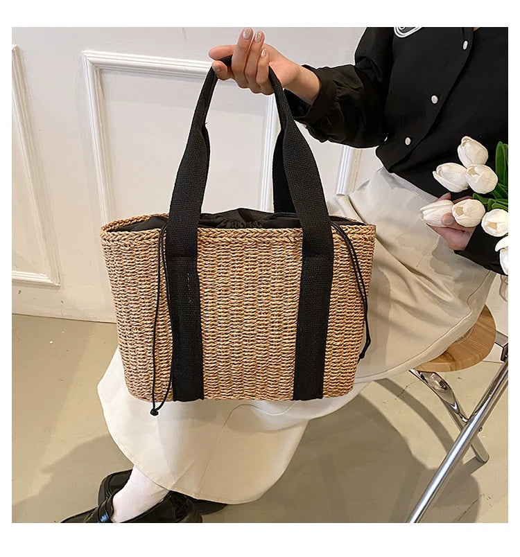 Summer Beach Straw Handbags and Purses Weave Tote Bag Female Bohemian Shoulder Bags for Women Lady Travel Shopping Bags
