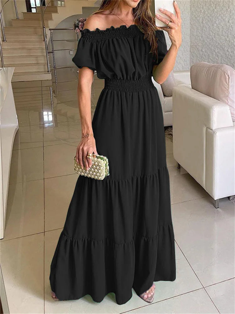 Green Boho Maxi Dress Women Summer Oversize Loose Casual Slash Neck Long Dress Female Fashion Elegant Beach Party Dress 2023 New