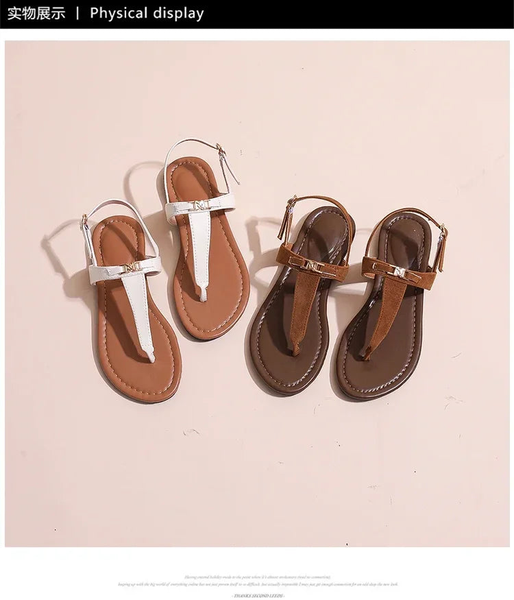 2024 High Quality Women's Shoes Summer New Women's Sandals Fashion Solid Color Thong Low Heel One-line Buckle Women's Sandals