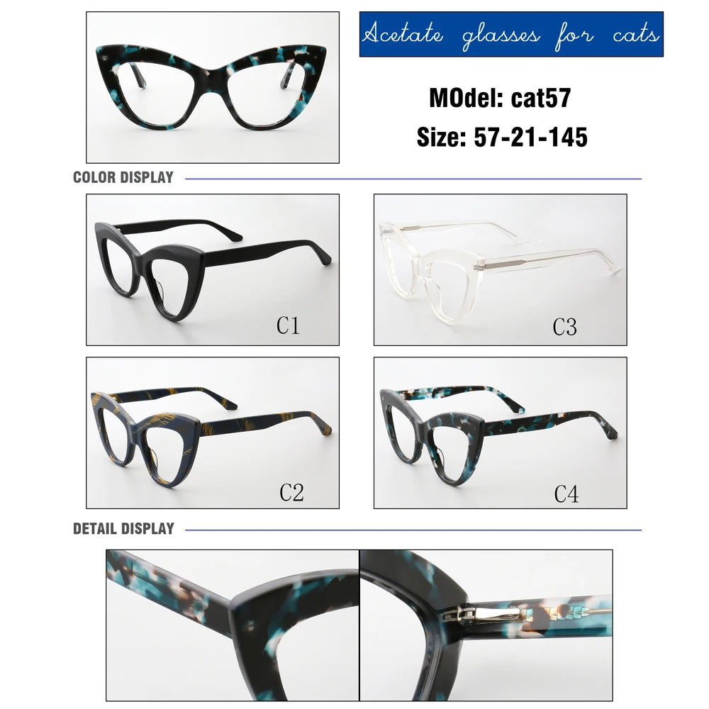 Women Cat Eye Eyeglass Frames Female Prescription Glasses Frames Optical Eyewear Tortoise  Retro Stylish Spectacles Clear Myopia