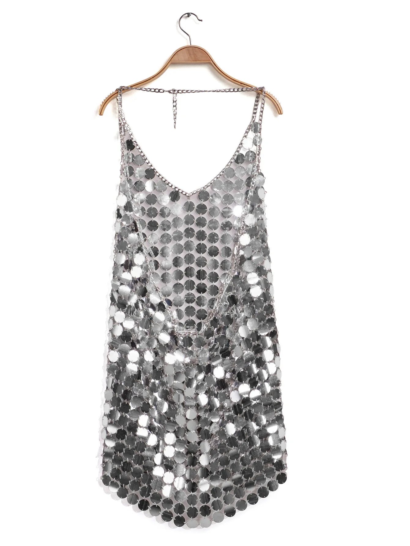 Women Fashion Black Gold Chainmail Sequin Mini Dresses Diana Silver Disc Dress
