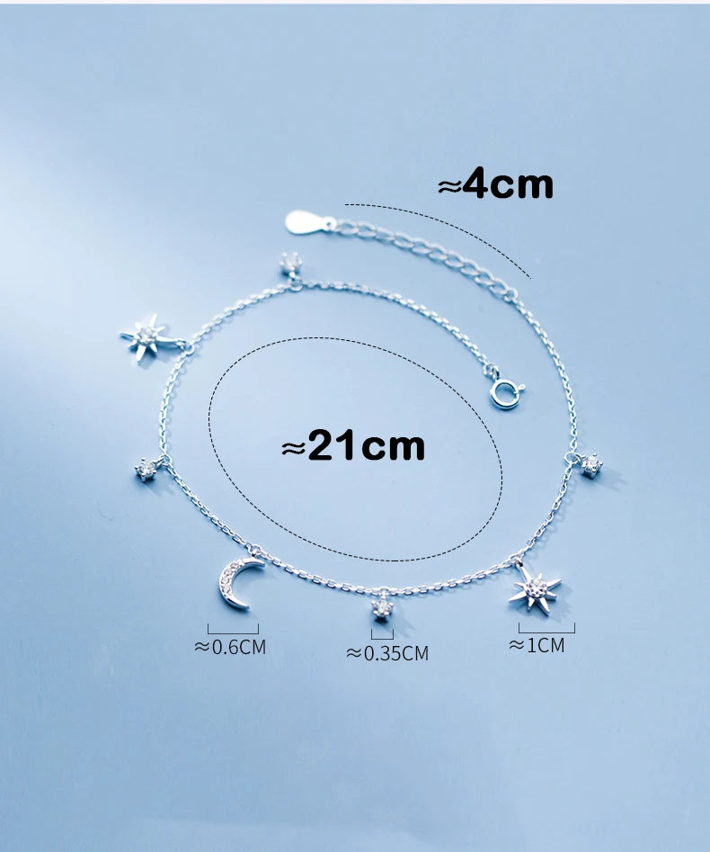 Star Of David And Moon Anklet Ornament Bracelet On The Leg Chain 925 Sterling Silve Fashion Jewelry Anklets For Women 21CM