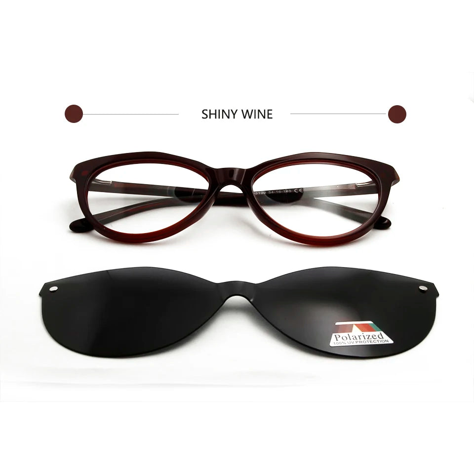 Polaroid Cat Eye Magnet Sunglasses Acetate Women Polarized Clip On Glasses Frame Uv400 Prescription Optical Myopia Eyewear