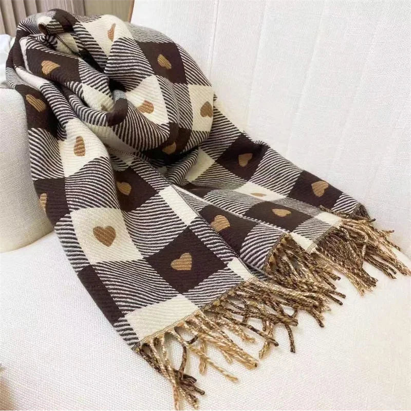 Fashion Winter Cashmere Scarf Women 2022Design Warm Pashmina Blanket Plaid Heart Scarves Female Shawl Wrap Thick Foulard Bufanda