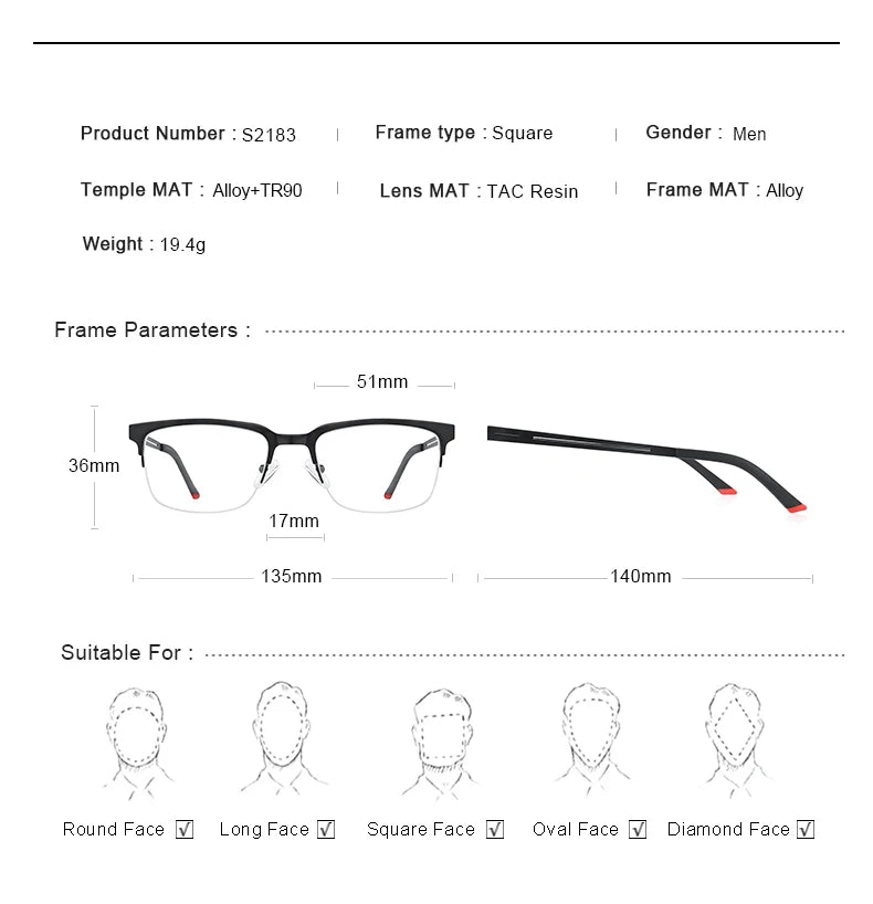 MERRYS DESIGN Classic Men Titanium Alloy Optical Glasses Frames Male Ultralight Square Myopia Prescription Eyeglasses S2183