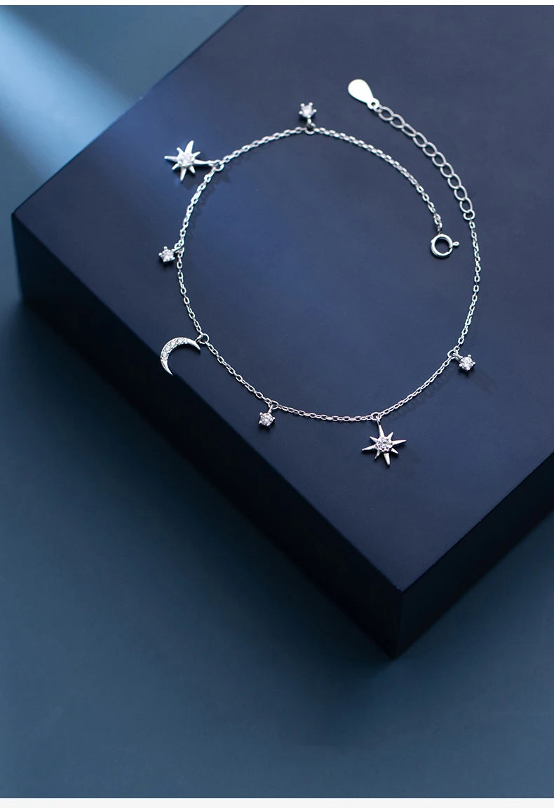 Star Of David And Moon Anklet Ornament Bracelet On The Leg Chain 925 Sterling Silve Fashion Jewelry Anklets For Women 21CM