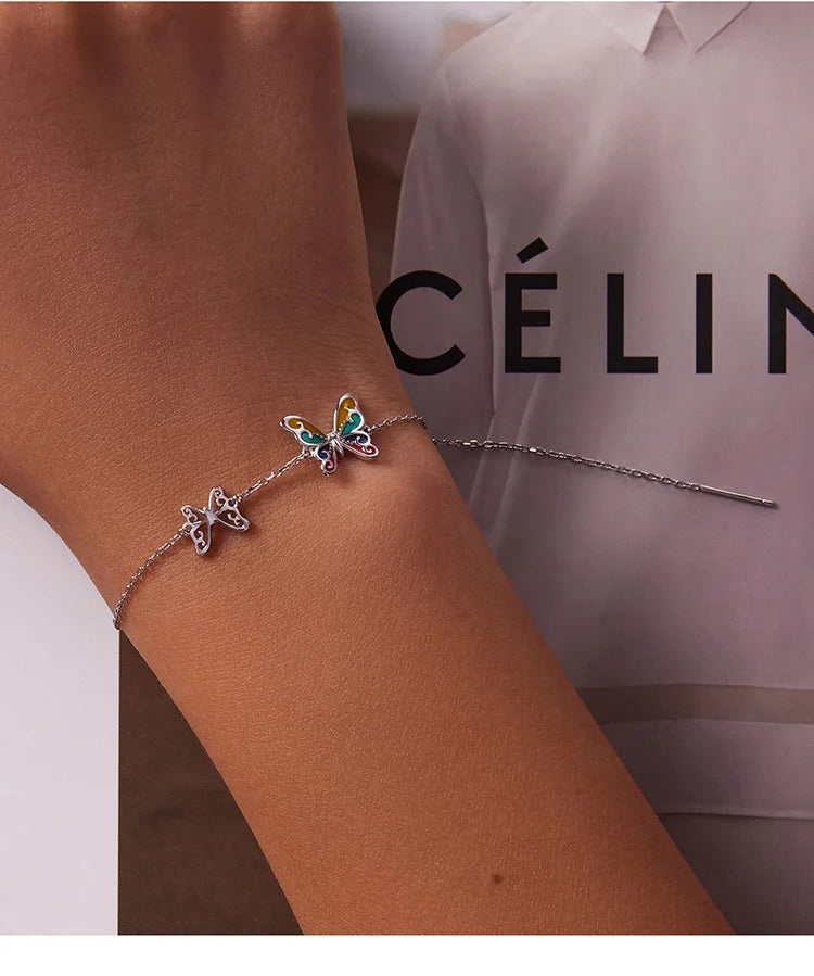 WOSTU 925 Original Sterling Silver Bracelet Brilliant Butterfly Fashion Chain Bracelet For Women Wedding Fine Jewelry Lucky Gift