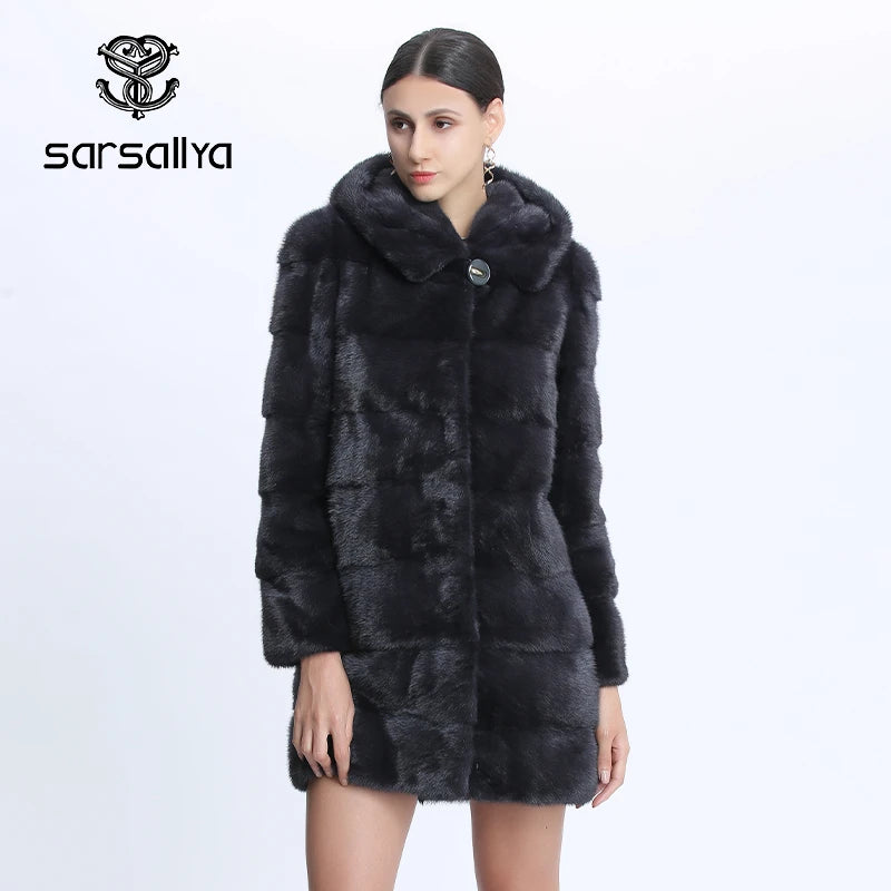 Real Mink Fur Coat Women Winter Natural Mink Coats Hood Genuine Fur Mink Jackets Plus Size Long Vintage Thick Warm Outwear 2024