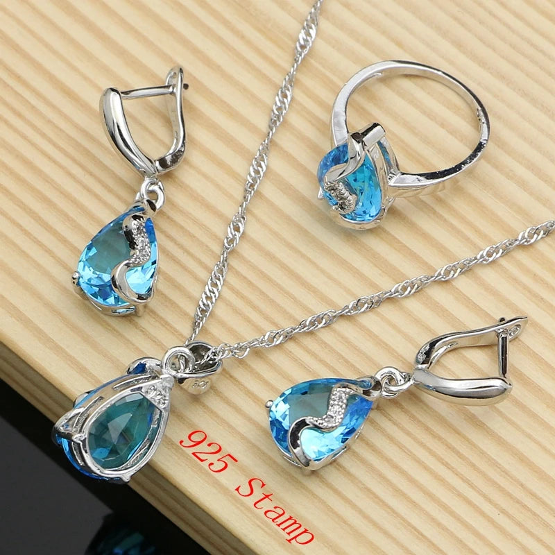 Natural Australian Crystal Stone 925 Silver Jewelry Sets for Women Party Earrings Bracelet Necklace Set Dropshipping