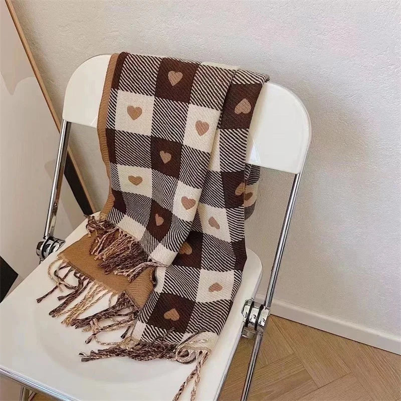 Fashion Winter Cashmere Scarf Women 2022Design Warm Pashmina Blanket Plaid Heart Scarves Female Shawl Wrap Thick Foulard Bufanda
