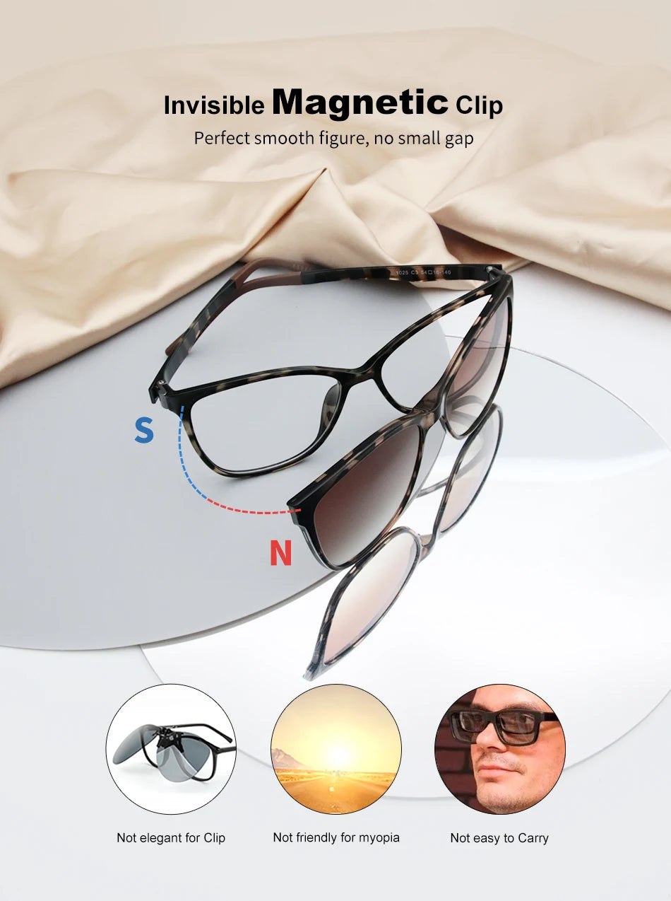 X3187 Magnet Polarized Clip Glasses Frame women Optical Myopia Clip Glasses For  Eyeglasses Frame