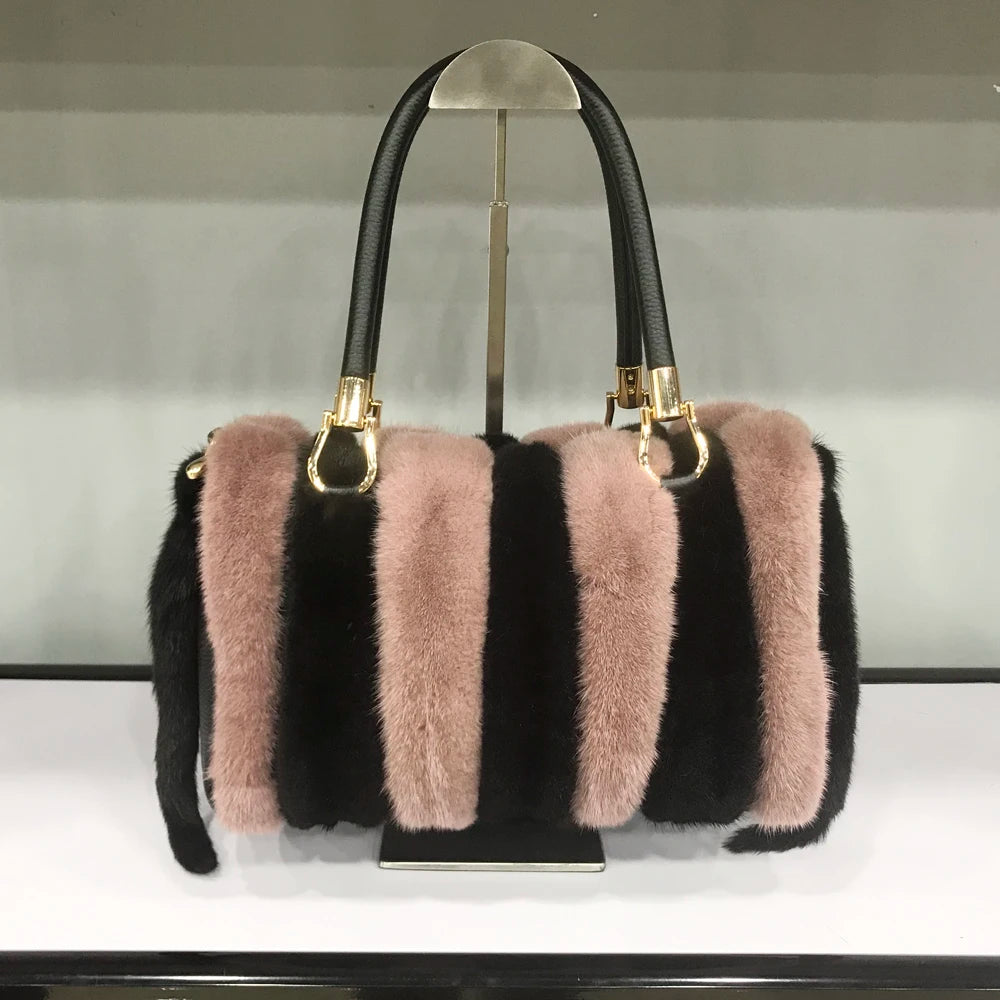 Fur Bag Women Natural Mink Fur Handbag Ladies Winter Warm Crossbody Bags Famous Brand Large Capacity Shoudler Clutch New
