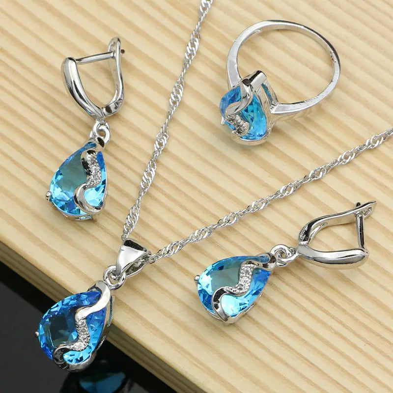 Natural Australian Crystal Stone 925 Silver Jewelry Sets for Women Party Earrings Bracelet Necklace Set Dropshipping