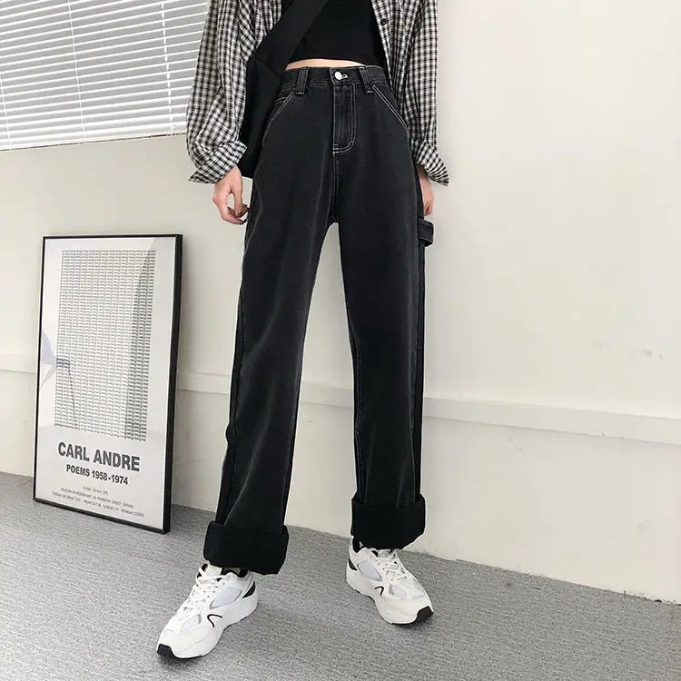 2021 New Jeans For Women Back Loose High Waist mom Large Size Straight pants Long Wide Leg Women Jeans streetwear