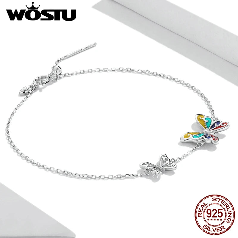 WOSTU 925 Original Sterling Silver Bracelet Brilliant Butterfly Fashion Chain Bracelet For Women Wedding Fine Jewelry Lucky Gift