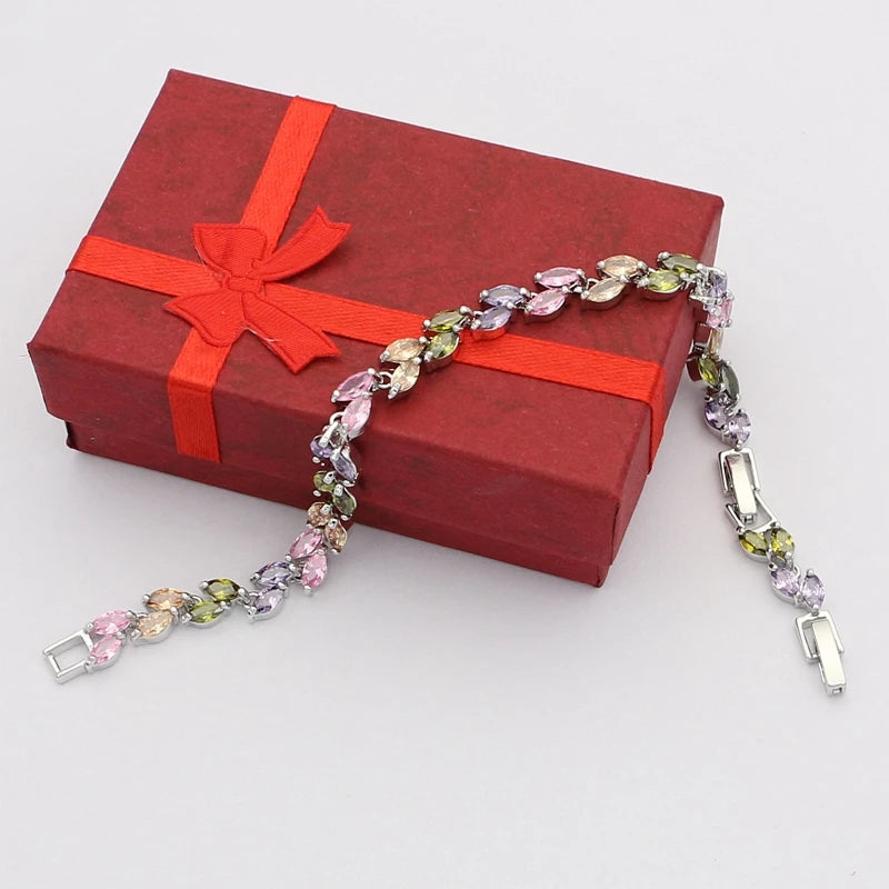 925 Sterling Silver Jewelry Multicolor Zircon White Crystal Chain&Link Charm Bracelets For Women Free Gifts Box
