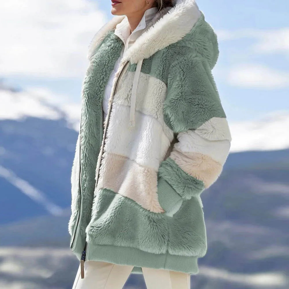 Women Winter Oversized Sherpa Sweater Plus Size 5XL Fleece Zipper Cardigan Hooded Coat Faux Fur Teddy Jacket