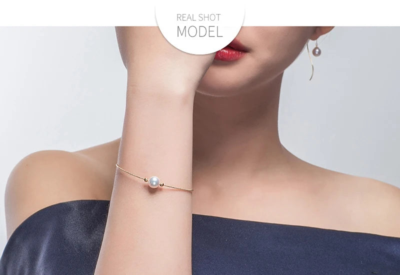 Sinya Natural Pearl 18k Gold Beads Au750 Jewelry Bangles Can Adjust Wear Length DIY Jewellery for Women Girl Mum Lover