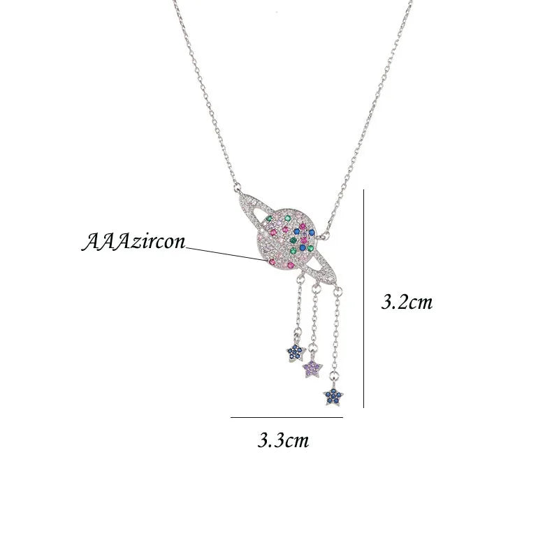 Keoc 2021 Trend Luxury Colorful Zircon Planet Necklace for Women Pingente Y2k Jewelry Personalized Gift Dropship Suppliers