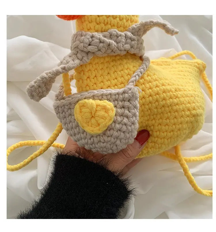 New Korean Fashion Bags For Women Woolen Knitting Handmade Crossbody Bags Women Lovely Duck Purse Phone Bag Mini Bag Bolso Mujer