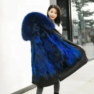 HANZANGL Women Fur Coat 2022 Winter New Real Raccoon Fox Fur Detachable Liner Long Parkas Women Clothing 12 Color  S-4XL