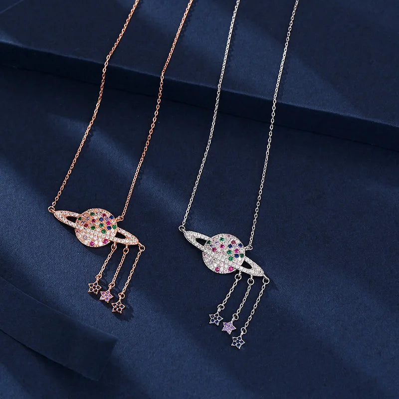 Keoc 2021 Trend Luxury Colorful Zircon Planet Necklace for Women Pingente Y2k Jewelry Personalized Gift Dropship Suppliers