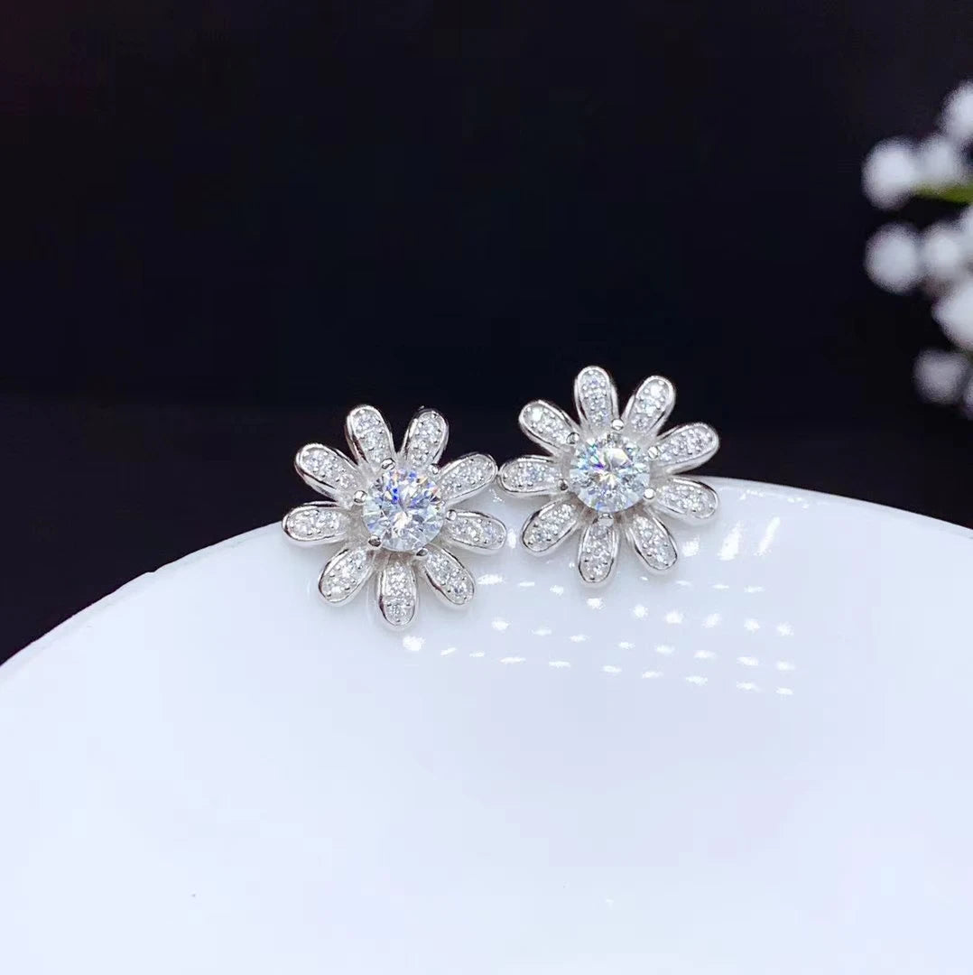 daisy moissanite earrings  women silver stud earrings 925 sterling silver shiny gem better than diamond gift GRA certificate
