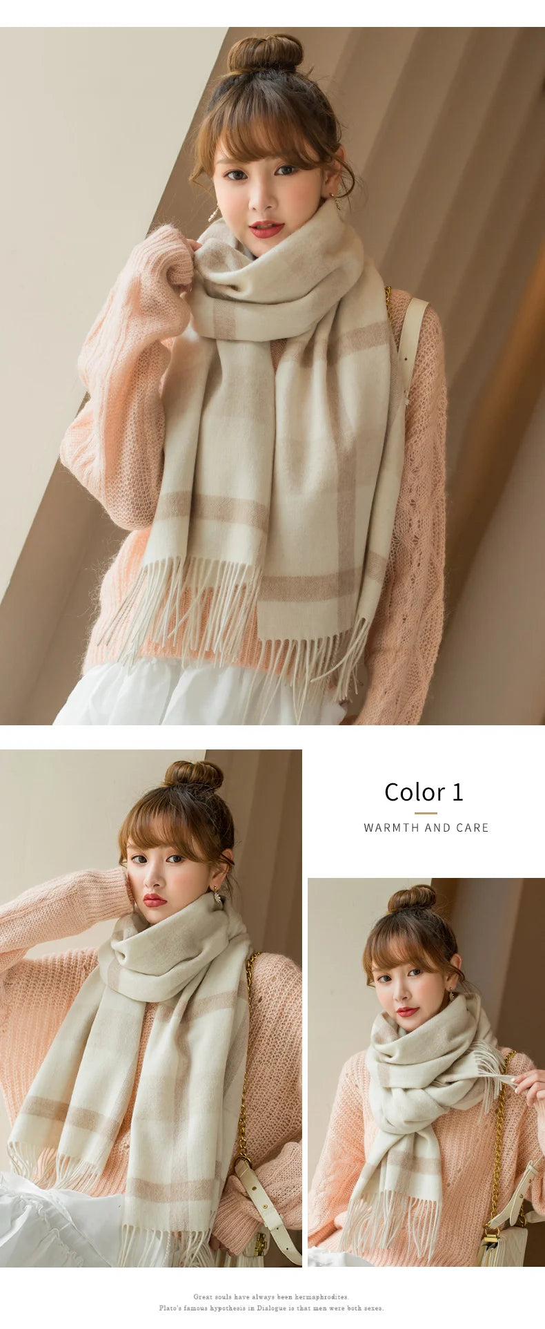 Winter 100% Wool Scarf Women Pink Plaid Shawls and Wraps Echarpe Warm Woolen Pashmina for Ladies Cashmere Scarves Foulard Femme