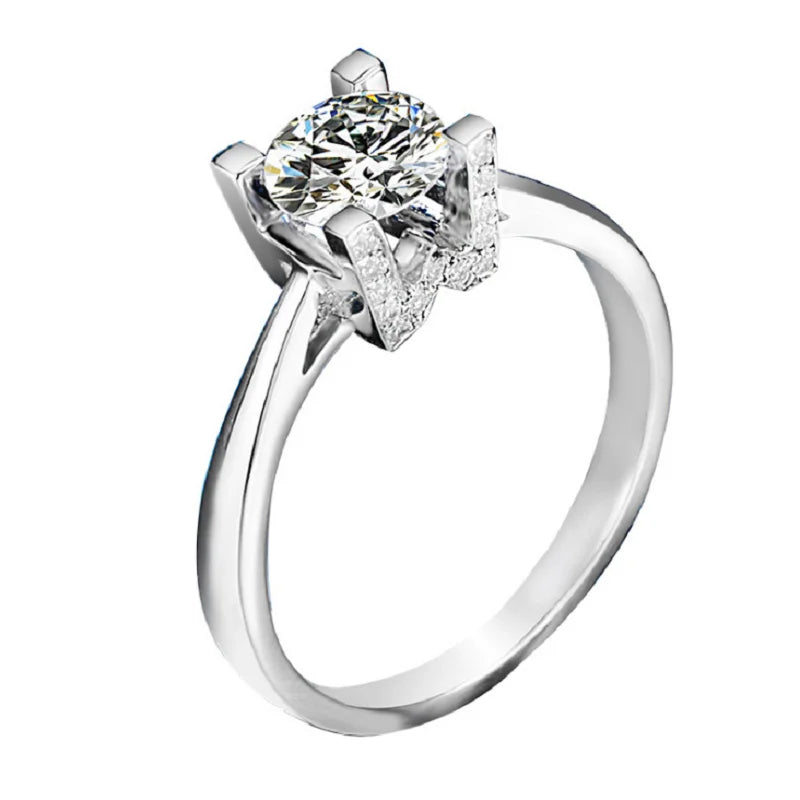 Poetry Of Jew Store Round Silver Moissanit Ring 1ct D VVS Luxury Moissanit Weding Ring for Women