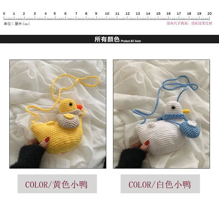 New Korean Fashion Bags For Women Woolen Knitting Handmade Crossbody Bags Women Lovely Duck Purse Phone Bag Mini Bag Bolso Mujer