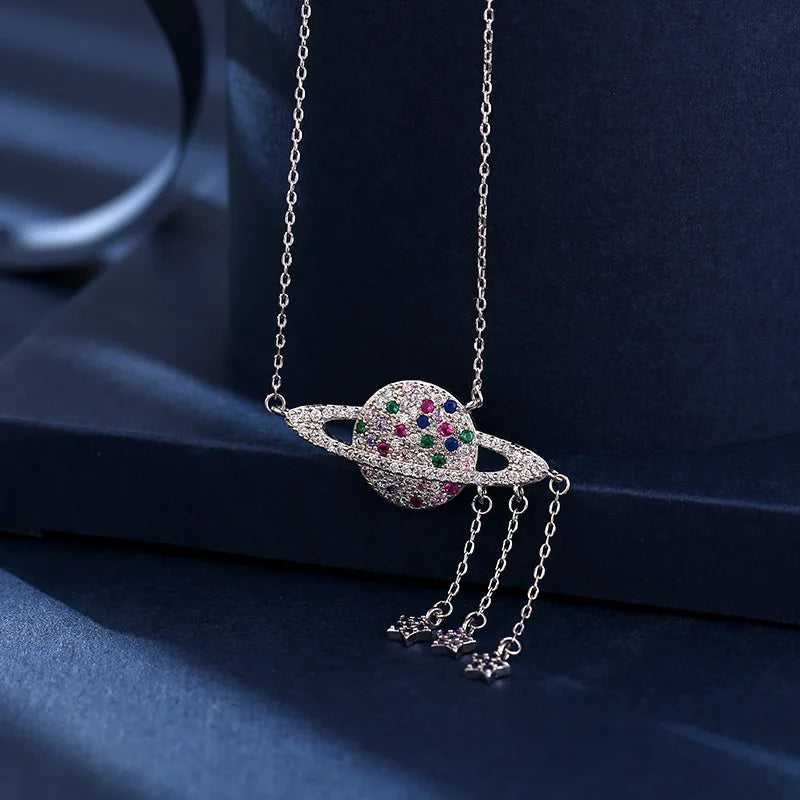 Keoc 2021 Trend Luxury Colorful Zircon Planet Necklace for Women Pingente Y2k Jewelry Personalized Gift Dropship Suppliers