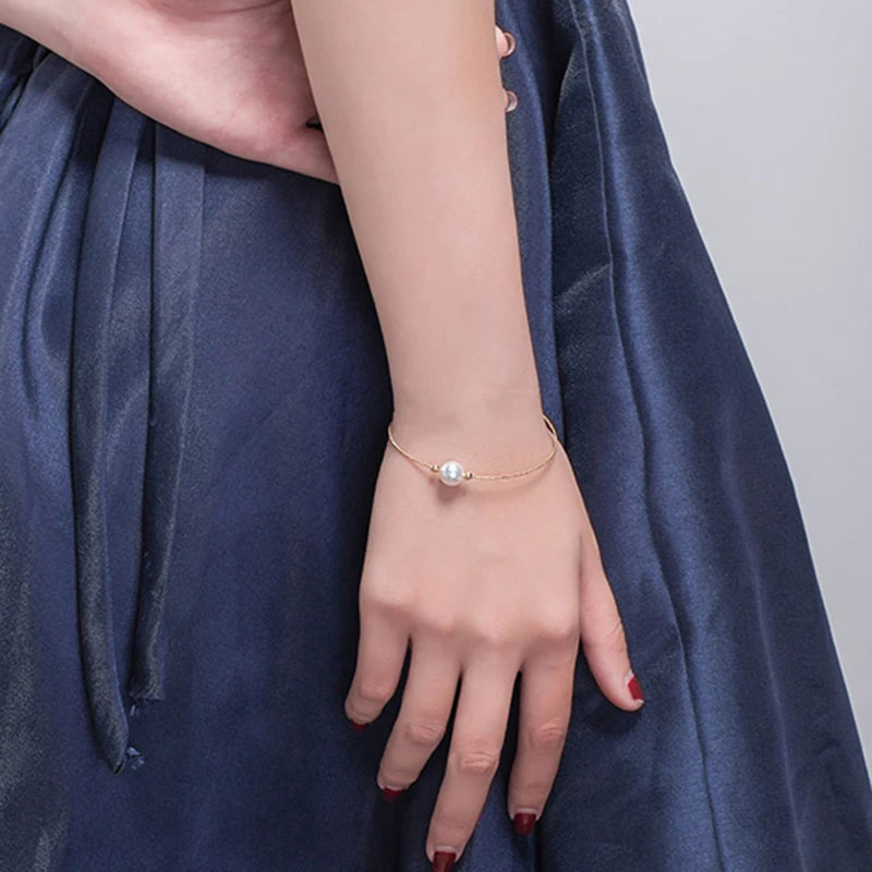 Sinya Natural Pearl 18k Gold Beads Au750 Jewelry Bangles Can Adjust Wear Length DIY Jewellery for Women Girl Mum Lover