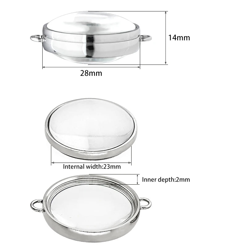 1pc 17mm 23mm 28mm 30mm Stainless Steel Floating Locket Double Curved Glass Memory Locket For Bracelet Jewelry Making Medallion