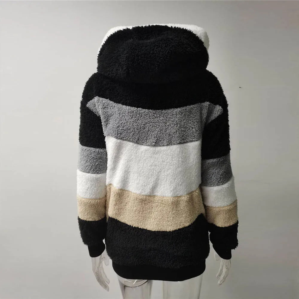 Women Winter Oversized Sherpa Sweater Plus Size 5XL Fleece Zipper Cardigan Hooded Coat Faux Fur Teddy Jacket