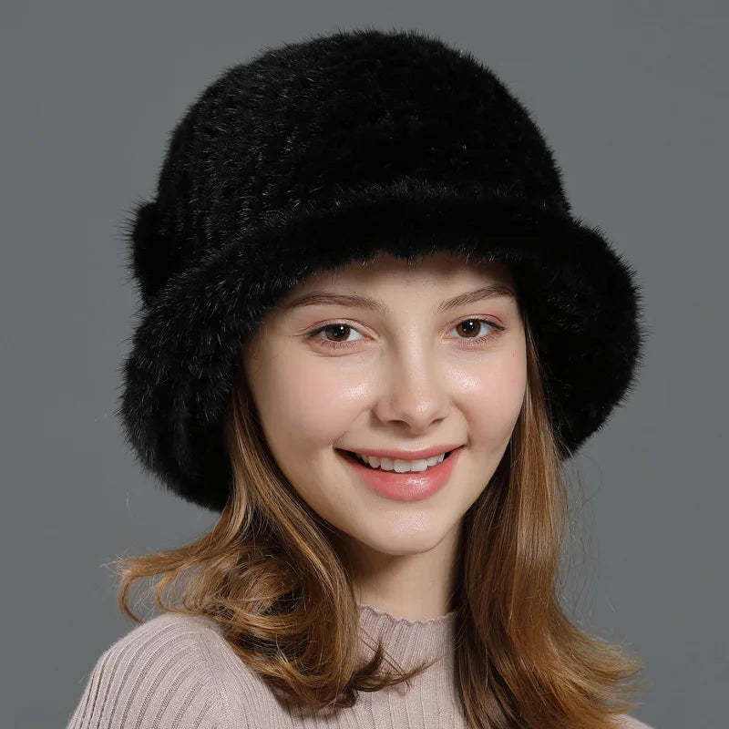Winter Mink Fur Hat Female New Korean Casual Mink Hat Fur Hat Women Winter Mink Fur Warm Top Hat