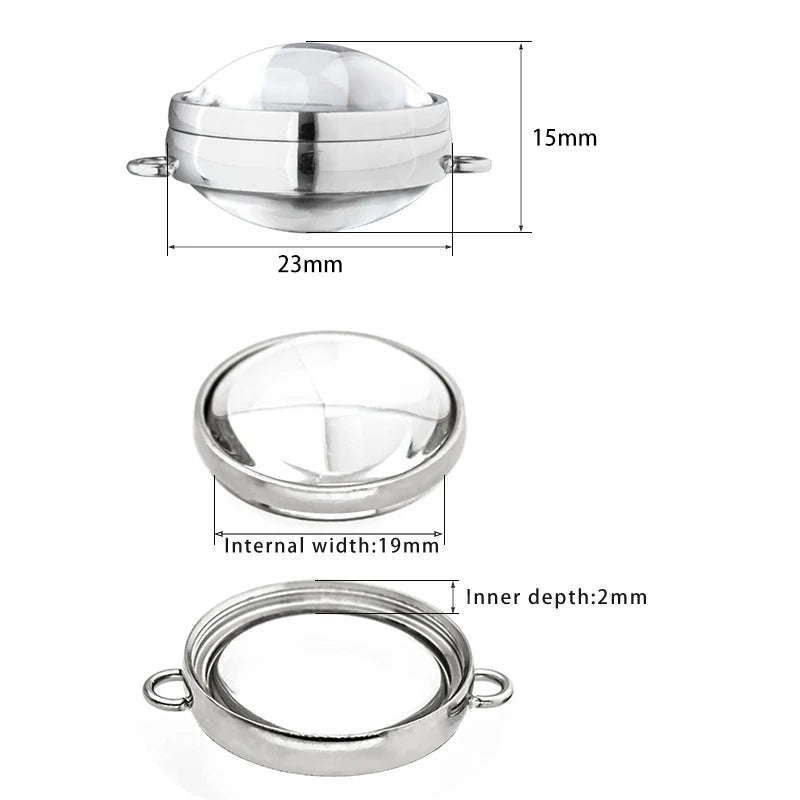 1pc 17mm 23mm 28mm 30mm Stainless Steel Floating Locket Double Curved Glass Memory Locket For Bracelet Jewelry Making Medallion
