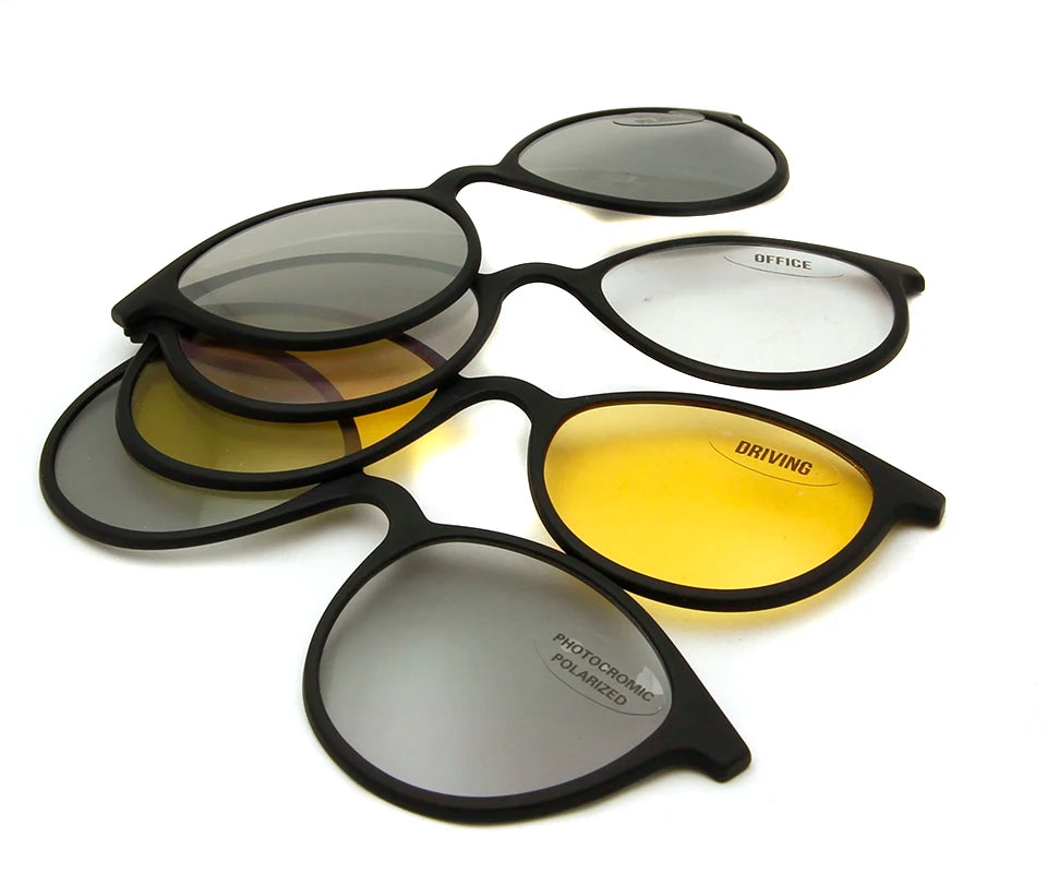 4 clips Brand Magnet Polarized Clip On Sunglasses Round Women Ultem Computer Glasses Men Anti  Blue Light Glasses Prescription