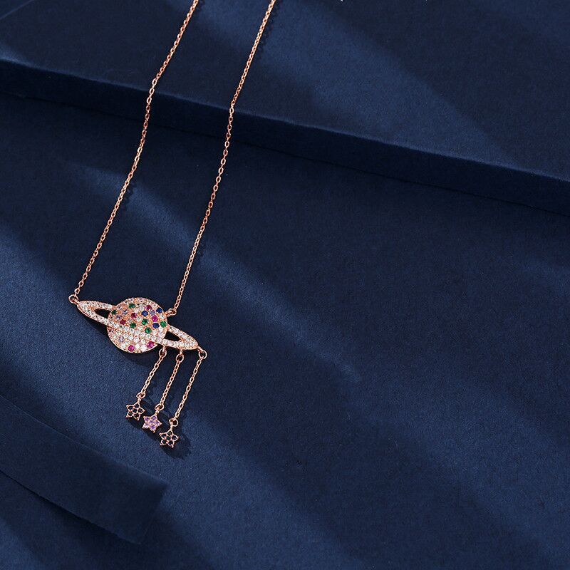 Keoc 2021 Trend Luxury Colorful Zircon Planet Necklace for Women Pingente Y2k Jewelry Personalized Gift Dropship Suppliers
