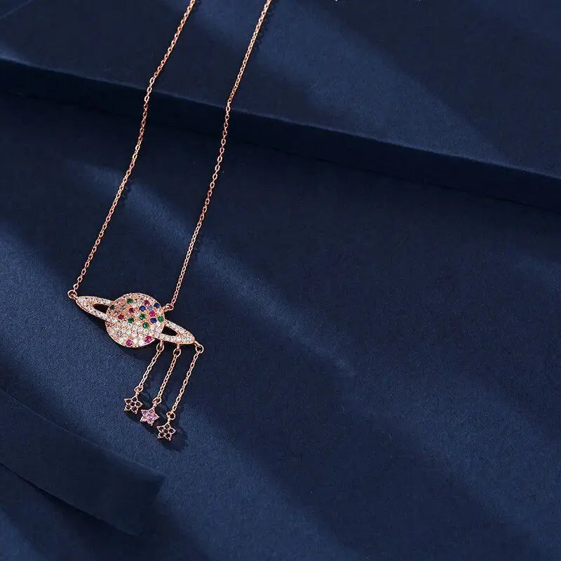 Keoc 2021 Trend Luxury Colorful Zircon Planet Necklace for Women Pingente Y2k Jewelry Personalized Gift Dropship Suppliers